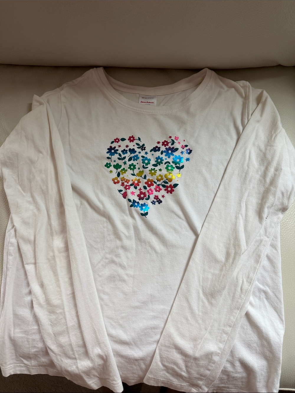 Hanna Andersson White Long-Sleeve Tee with Rainbow Floral Heart